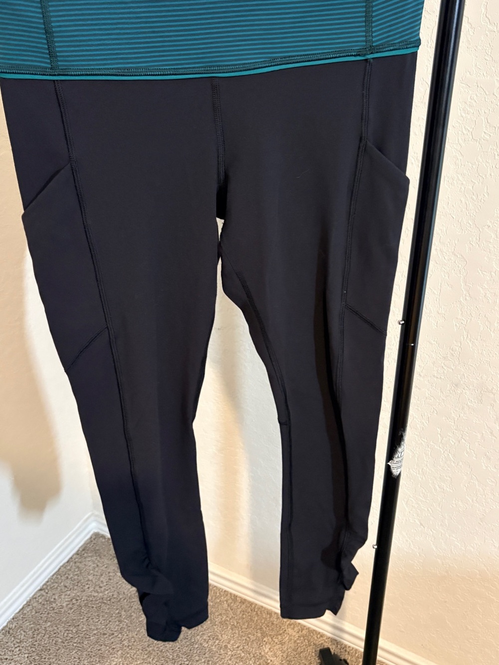 lululemon athletica Black Leggings with Teal Waistband